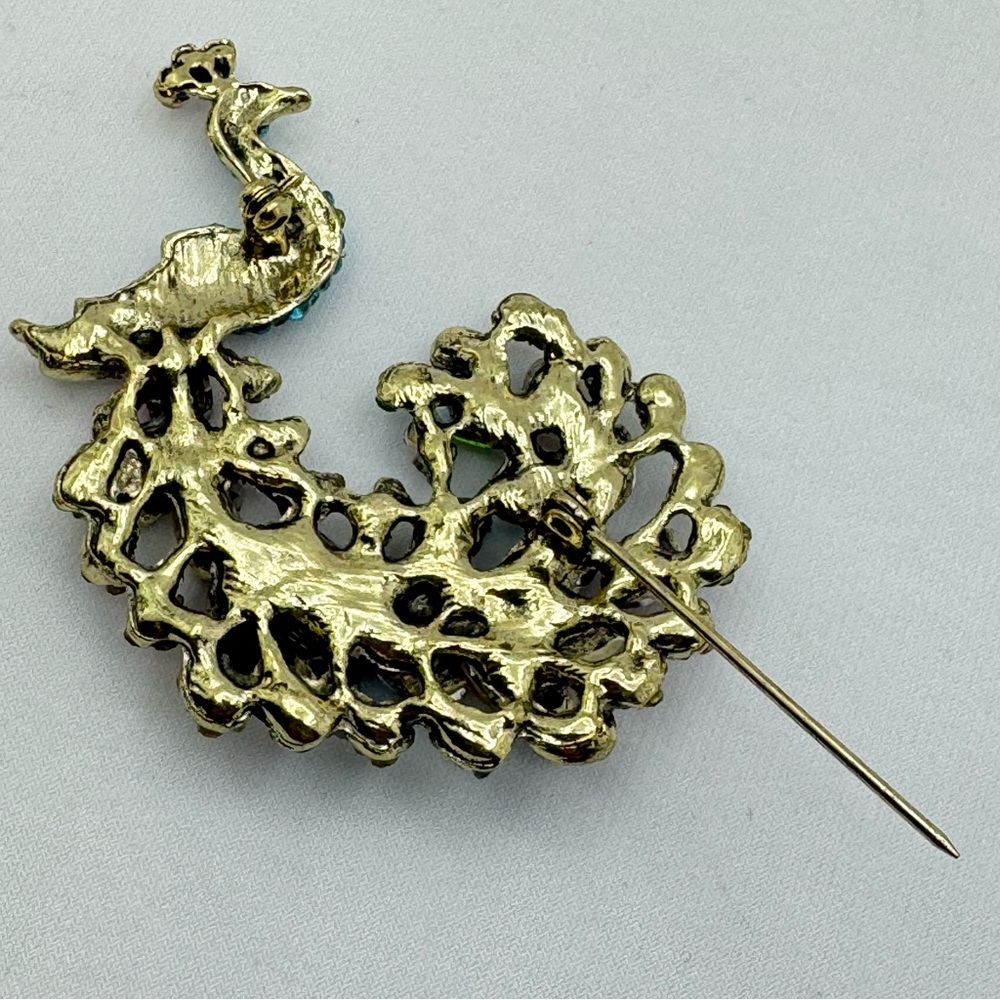 Crystal Peacock Brooch Gold Tone Multicolor Rhinestone Statement Pin Colorful - Picture 7 of 8